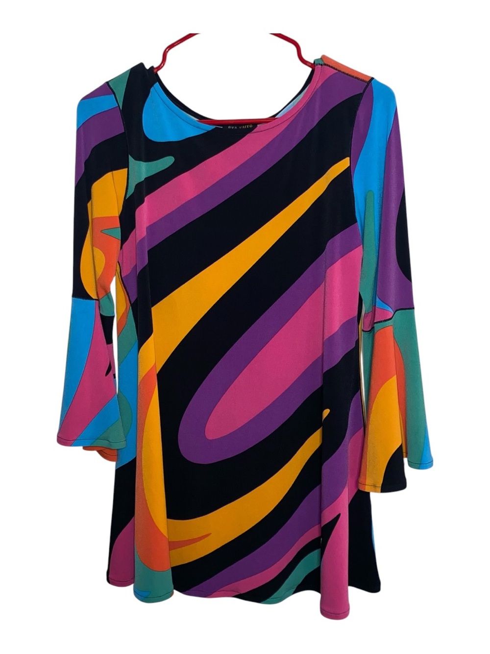 Eva Varro Women's Tunic Top Blouse Abstract Stretch Colorful Wearable Art Size M